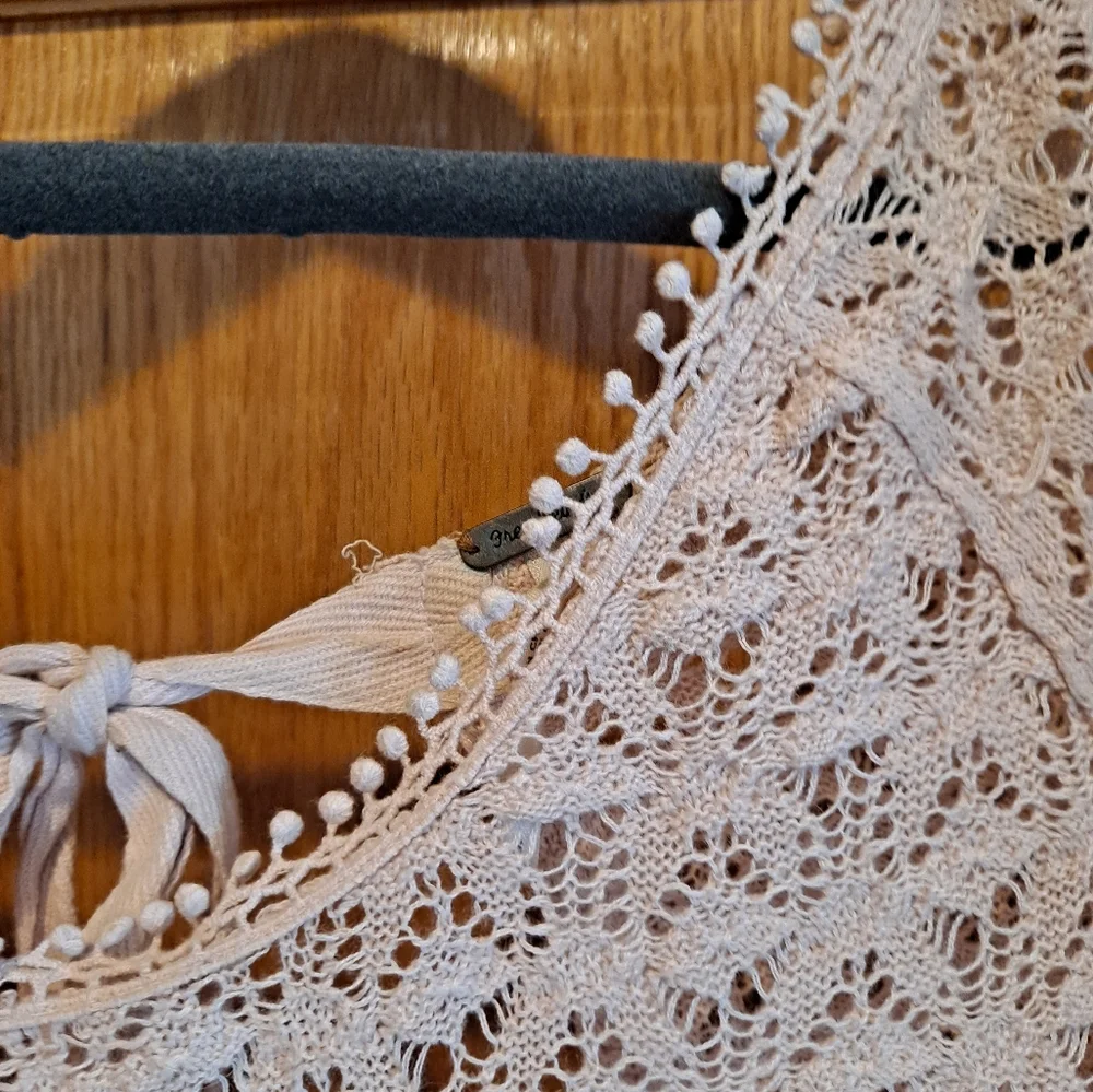 Free People Cream Crochet and Lace Peplum Top